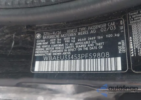 2003 BMW 325Xi from USA, damaged, VIN WBAEU33453PF59808